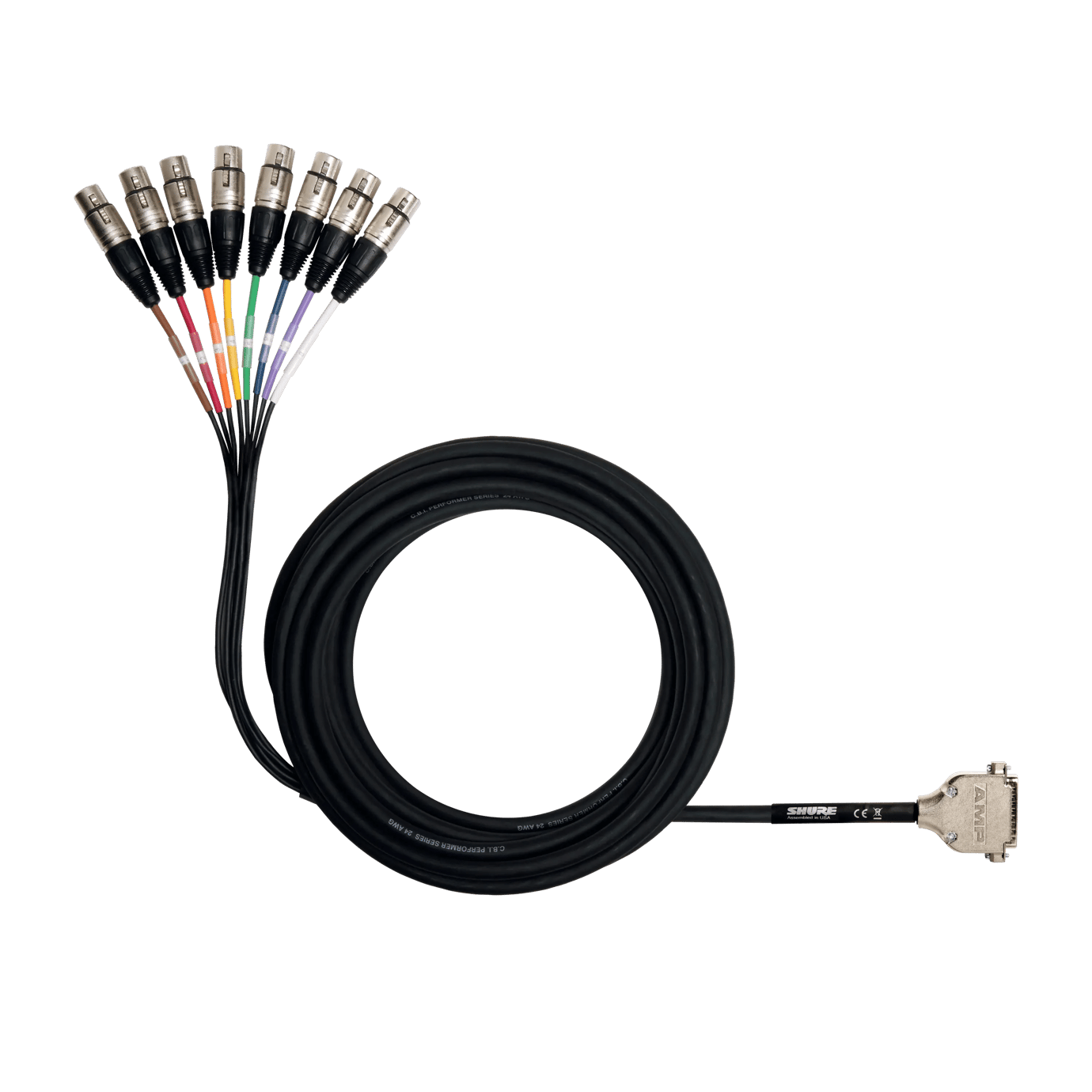 Shure DB25-XLRF 8 Channel DB25 to XLR Female Audio Snake, 25 ft.