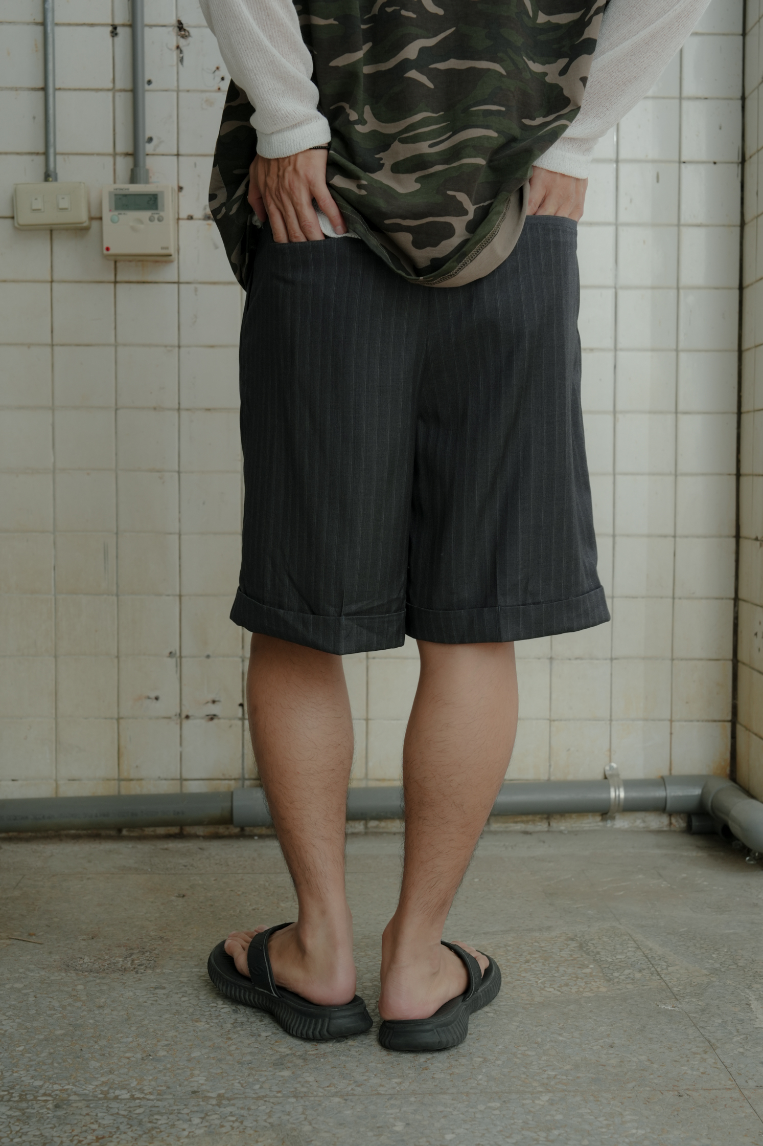 Classic Striped Turn Up Shorts #短褲