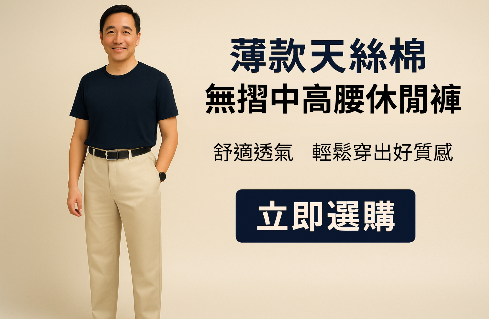 薄款天絲綿無摺中高腰休閒褲