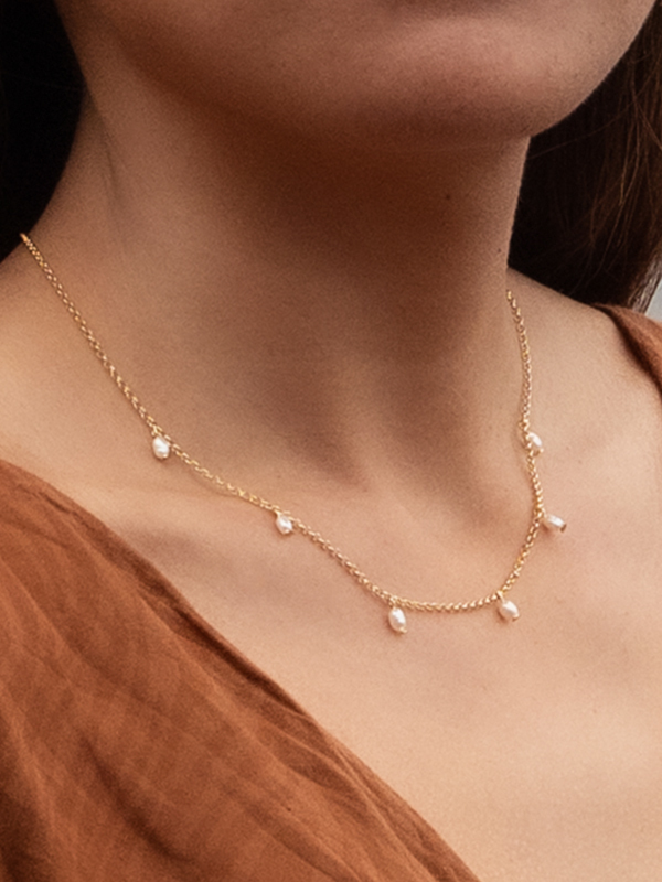 【Freecean系列飾品】Lulu 海沫天然珍珠垂墜鍊 S925純銀厚18K金