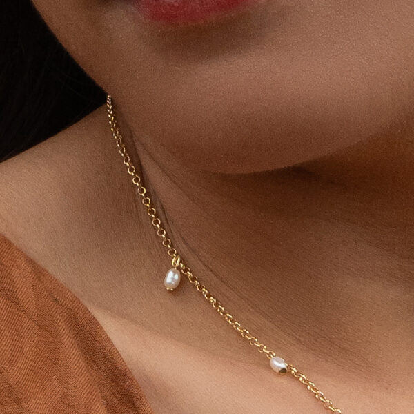 【Freecean系列飾品】Lulu 海沫天然珍珠垂墜鍊 S925純銀厚18K金