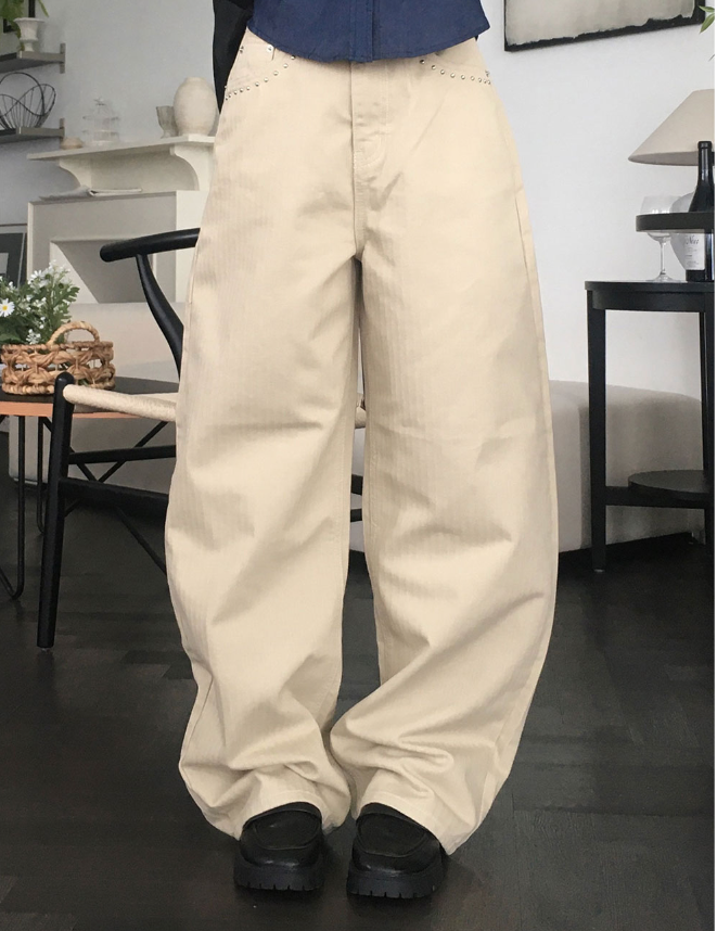 夏季預訂｜金屬Cubic人字紋棉質褲子