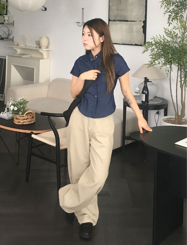 夏季預訂｜金屬Cubic人字紋棉質褲子