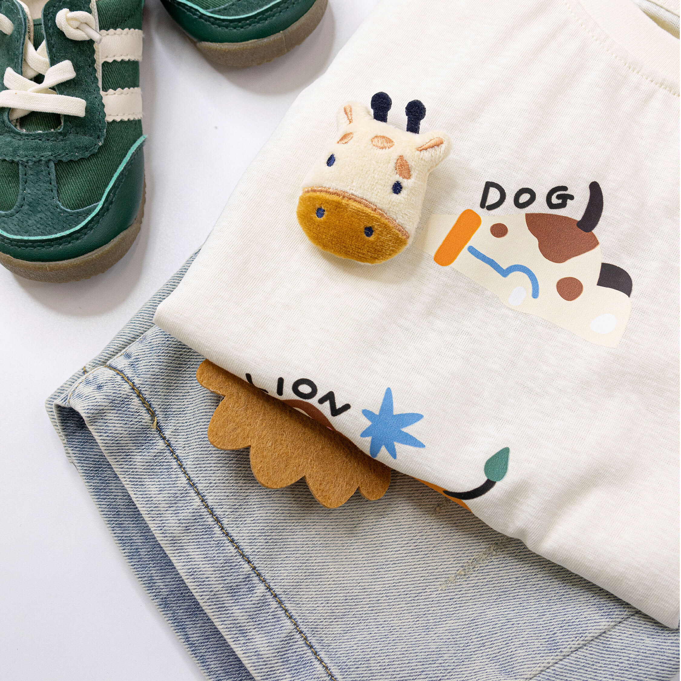 【H50259】慵懶牛牛與獅子立體圓領上衣/短T