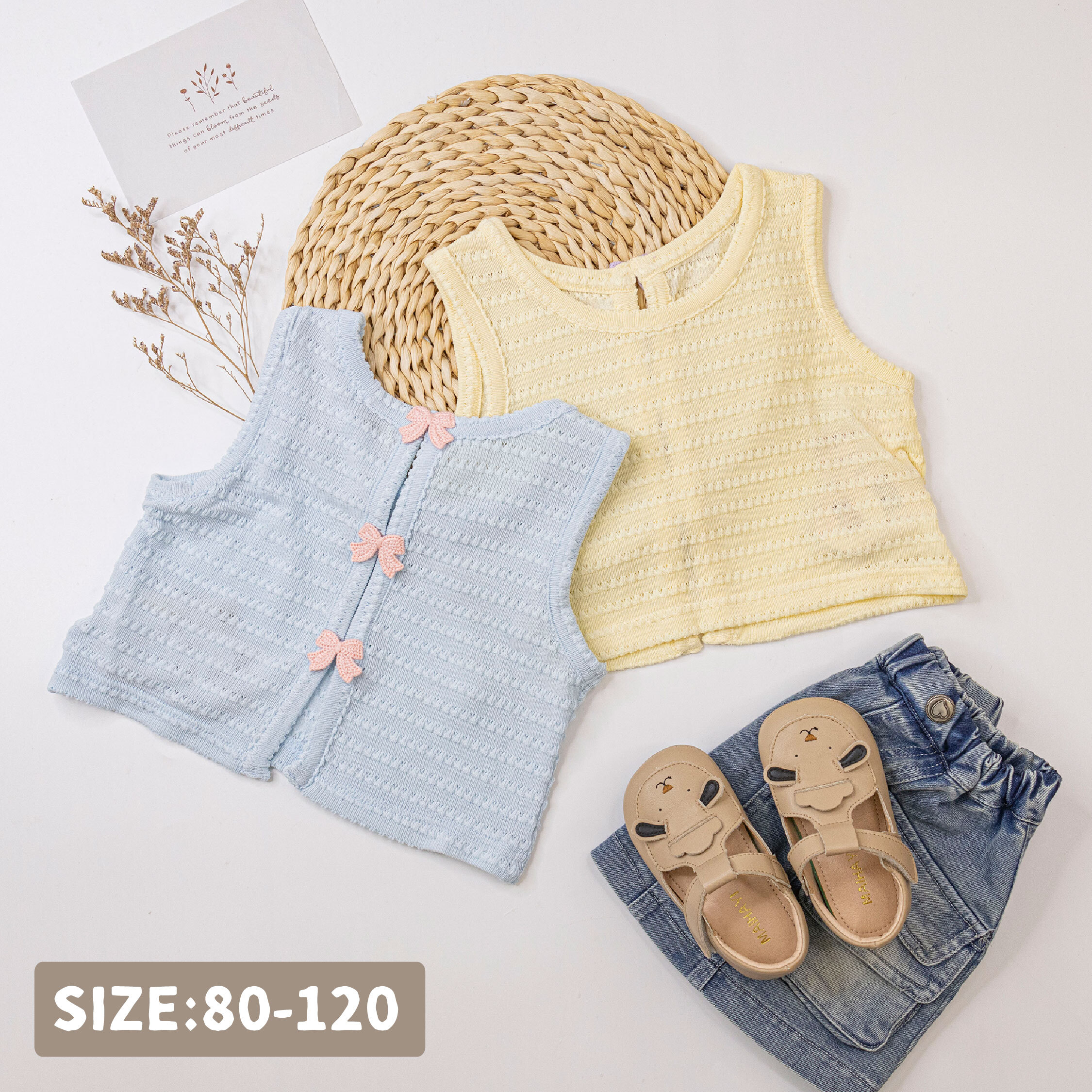 【H50252】編織蝴蝶結後簍空背心/上衣＊二色