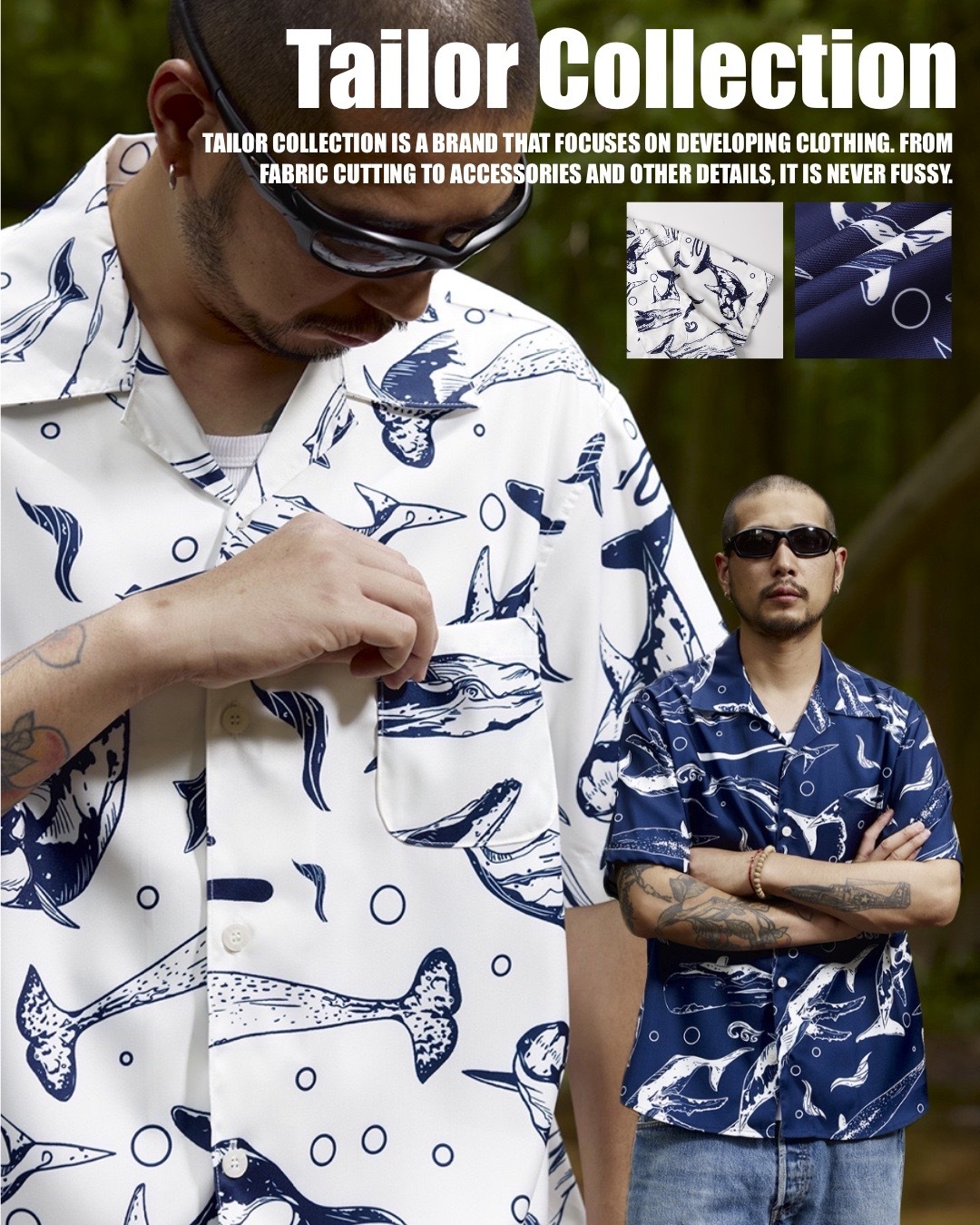 #預購 Tailor collection 古巴領 印花襯衫 丹頂鶴 鯨魚 兩色 TC440  TC441
