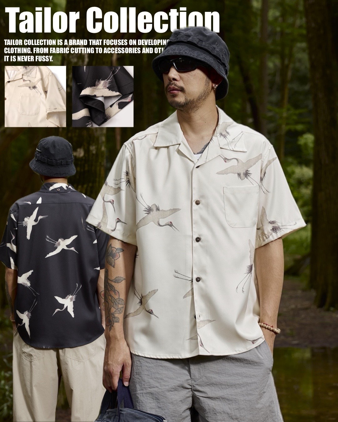 #預購 Tailor collection 古巴領 印花襯衫 丹頂鶴 鯨魚 兩色 TC440  TC441