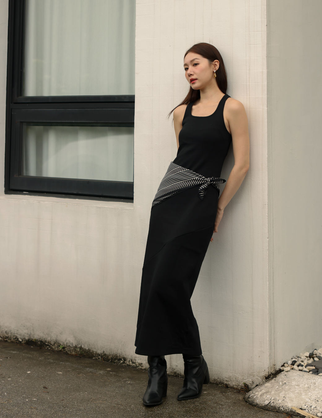 挖肩Bra Top棉質長版洋裝（黑色/6尺寸）