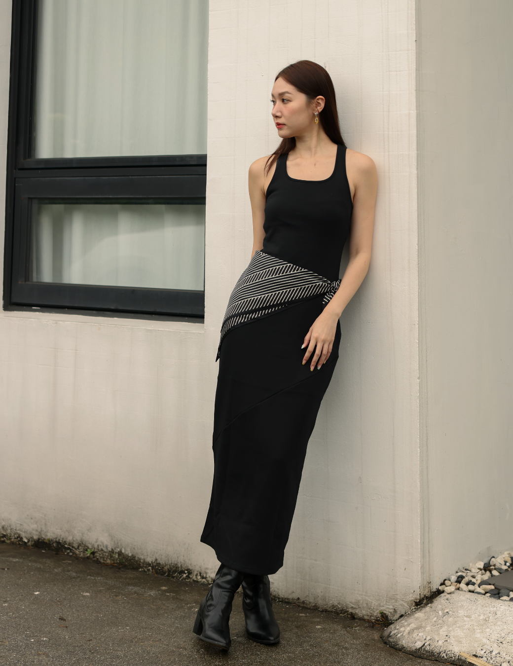 挖肩Bra Top棉質長版洋裝（黑色/6尺寸）