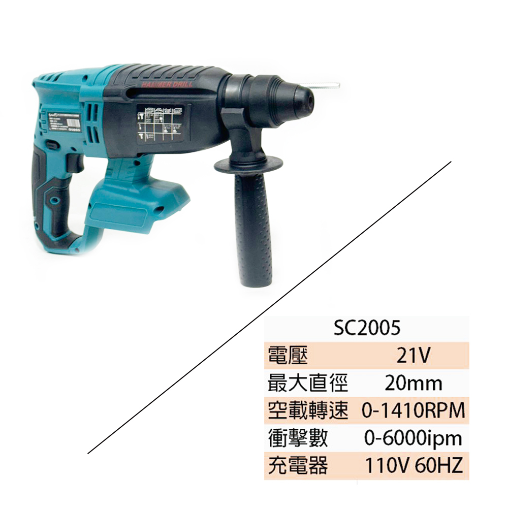 附發票｜芯片款SC2005四溝三用電鑽｜ 21V 無刷充電式三用錘鑽 免出力 電鎬 通牧田電池