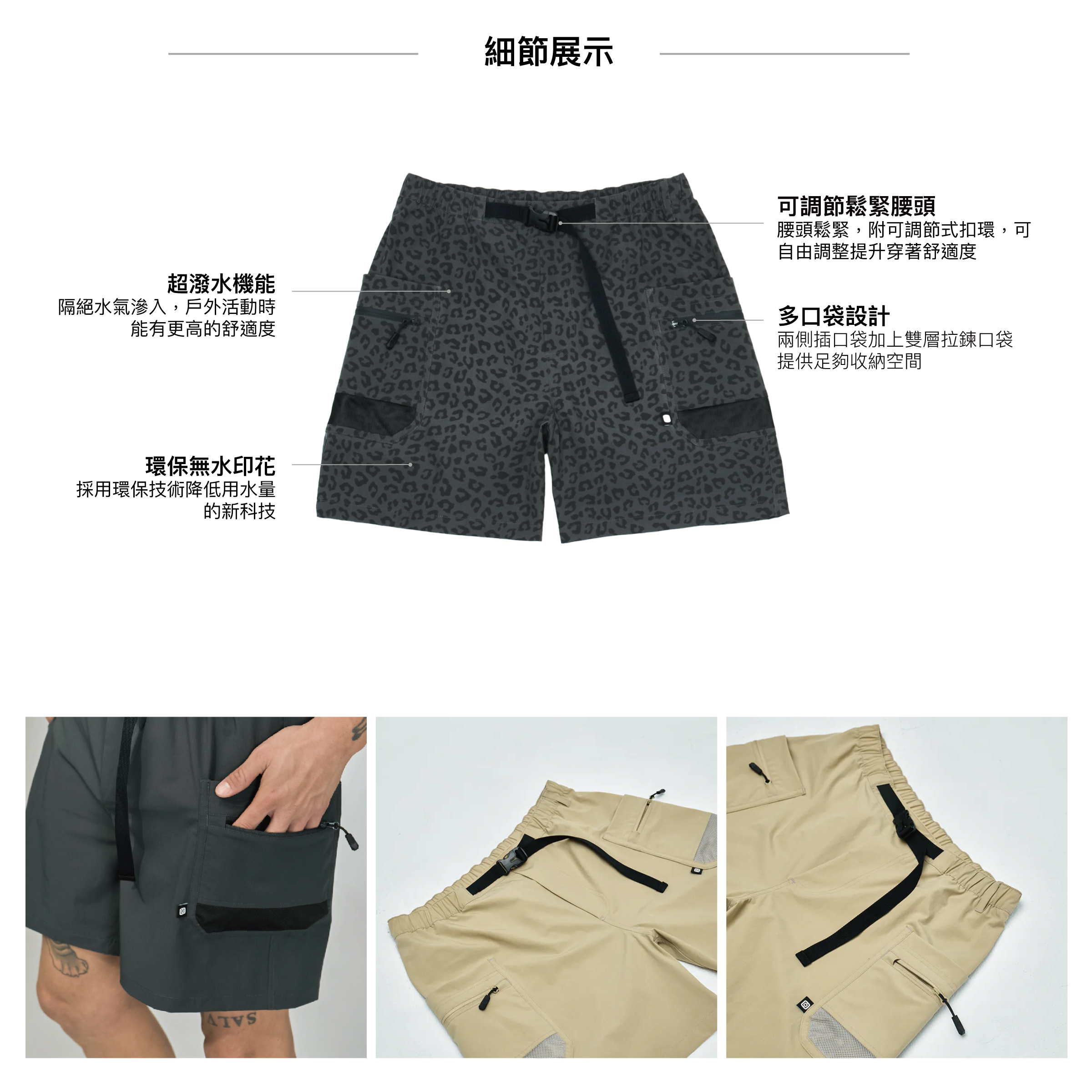 White Rock Shorts Leopard 中性款豹紋印花工裝短褲-3.細節展示