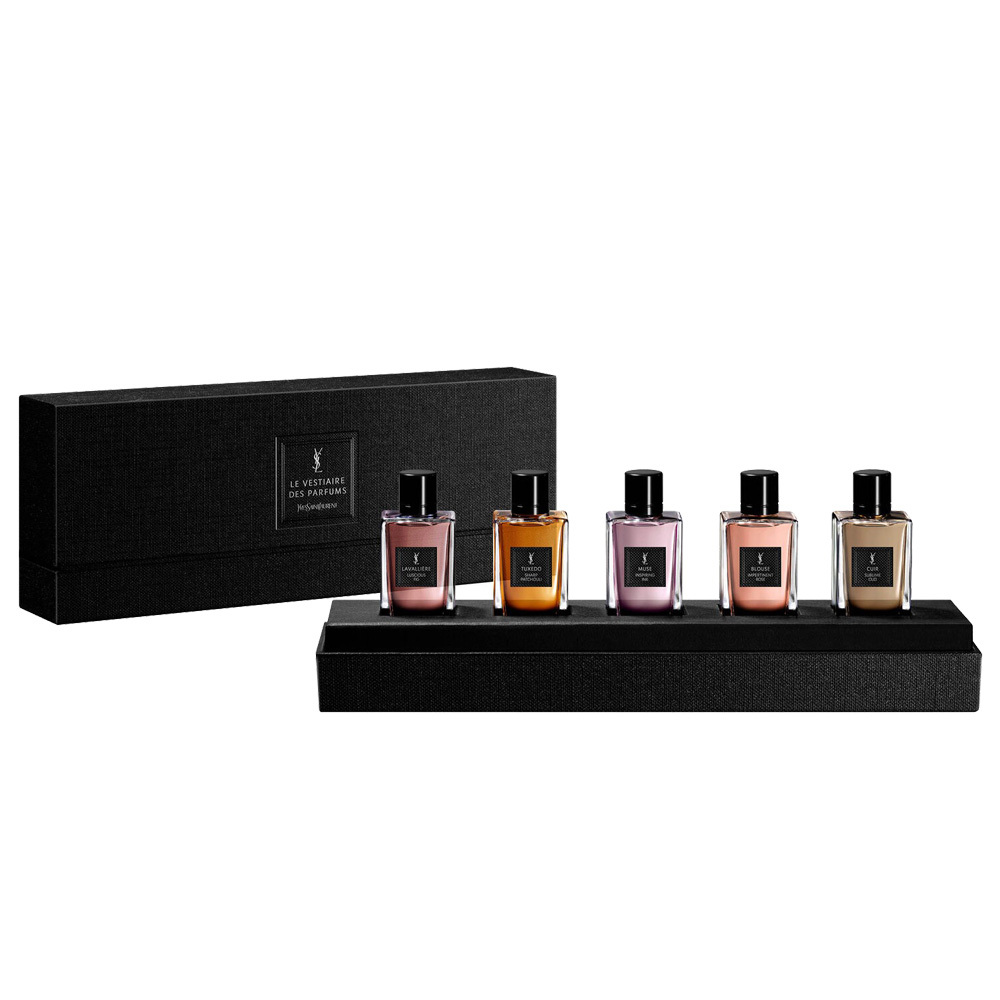 YSL時尚訂製小香禮盒 7.5ml X5入組 (繆斯MUSE/煙管褲裝TUXEDO/透膚襯衫BLOUSE/絲緞領結LAVALLERE/黑色皮衣CUIR)