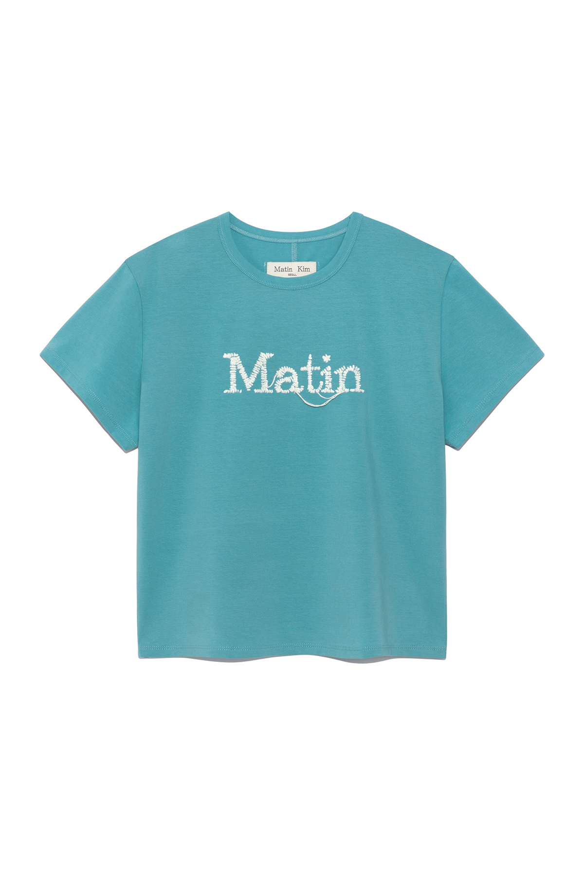 縫線LOGO印花短版上衣 綠松色