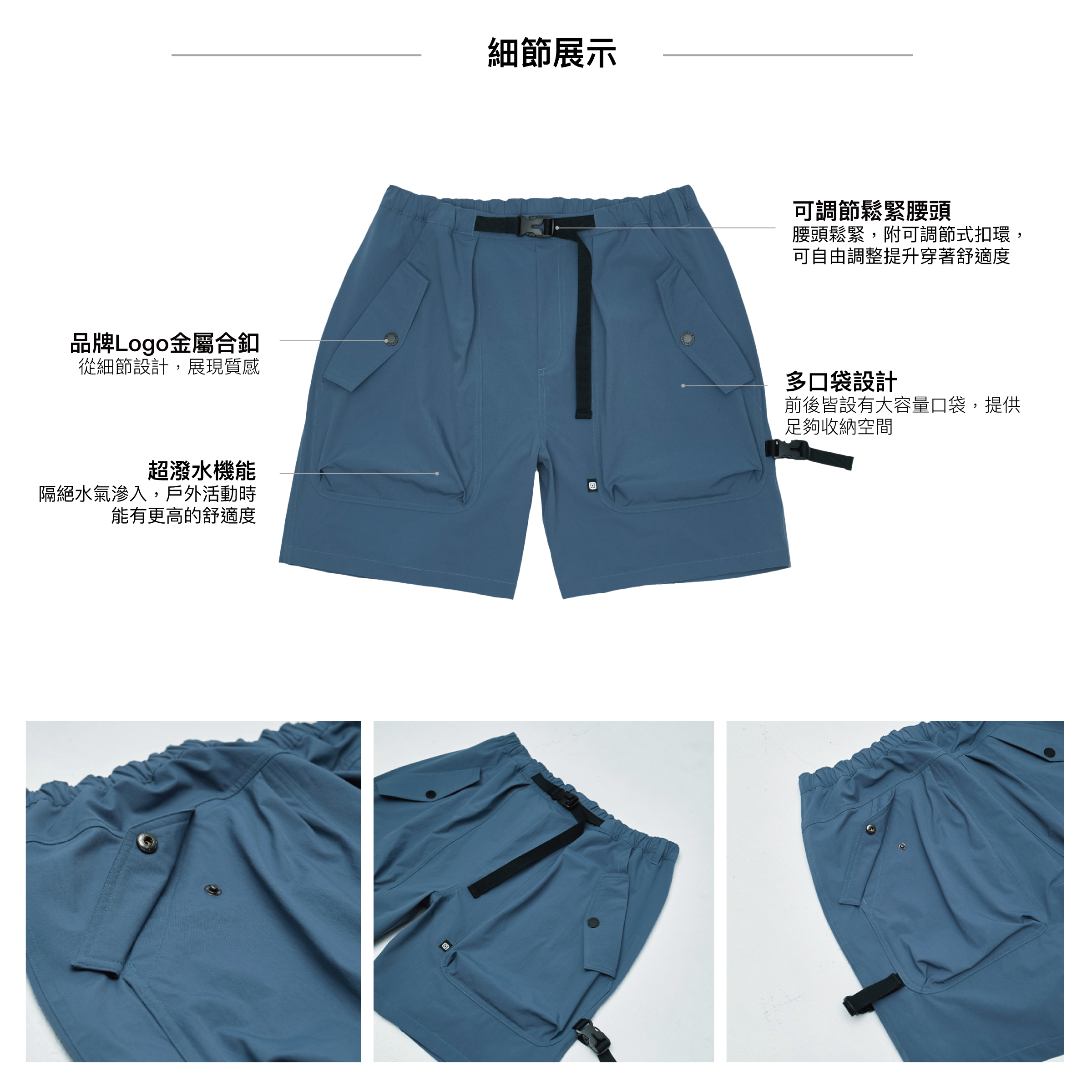 Mission Shorts 中性款工裝側口袋短褲-3.細節展示