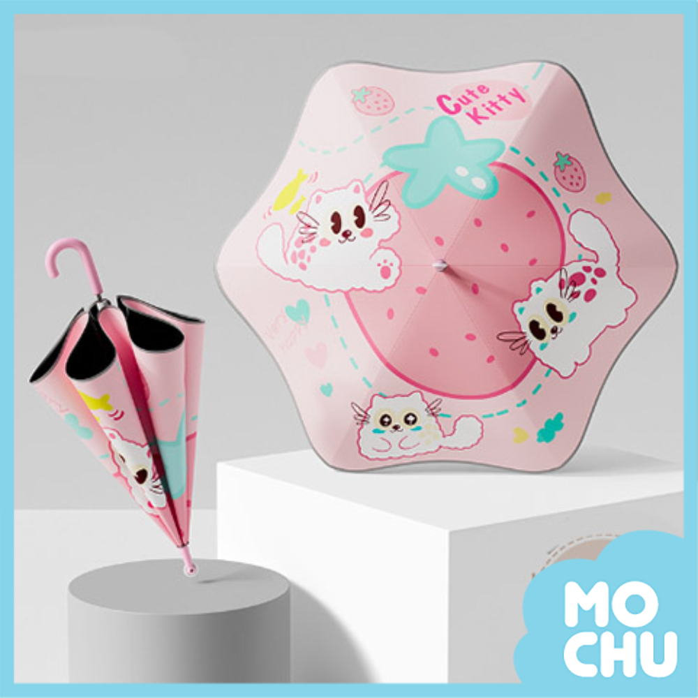 草莓喵喵晴雨兩用圓角雨傘