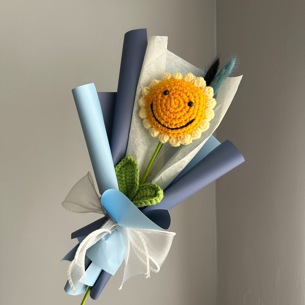 微笑向日葵針織花束畢業快樂