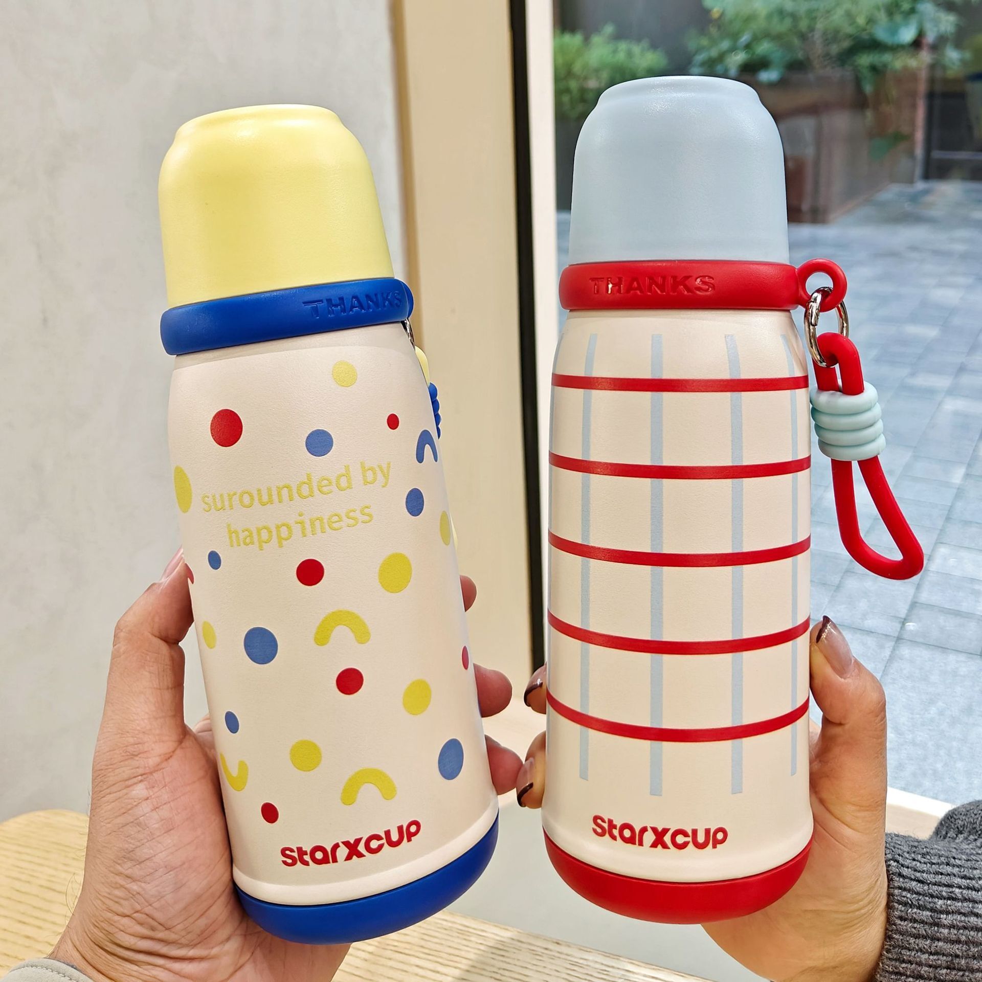 600ML Korean Dopamine Style Stainless Steel Tumbler with Lid & Strap