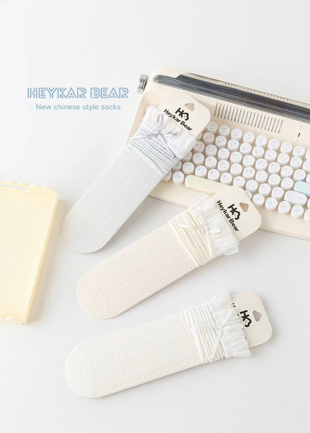 奶霜蕾絲蝴蝶結長襪