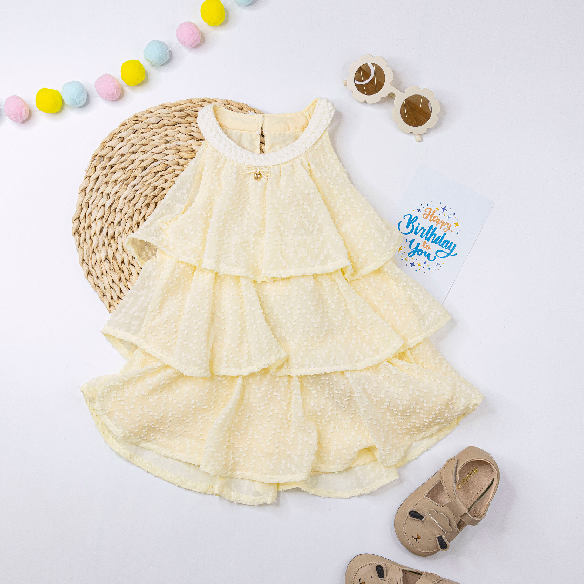 【H50584】質感愛心裝飾舒適削肩洋裝