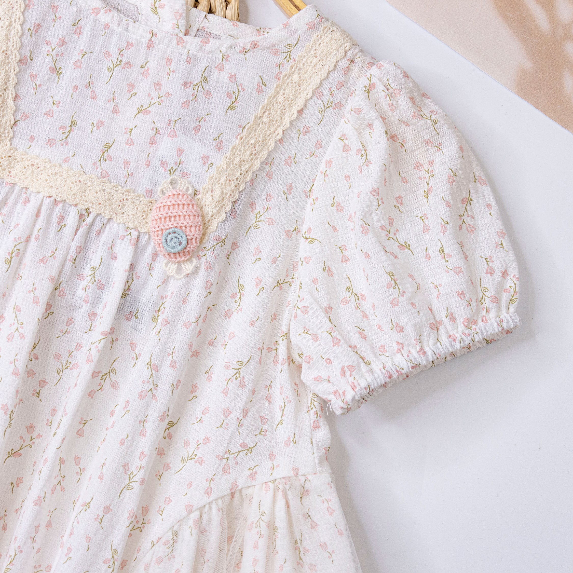 【H50583】甜甜糖果編織碎花洋裝