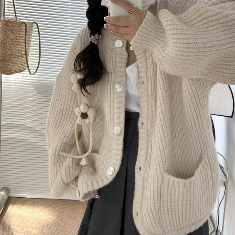 Korean Style 3D Floral Knit Cardigan for Fall & Winter