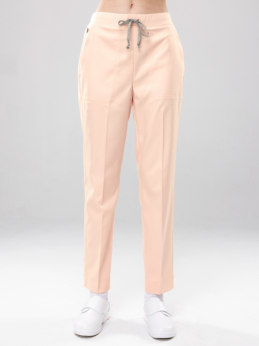 【 AB912-F0 】男女通用-鬆緊抽繩長褲-AB柔挺布-粉霧橘