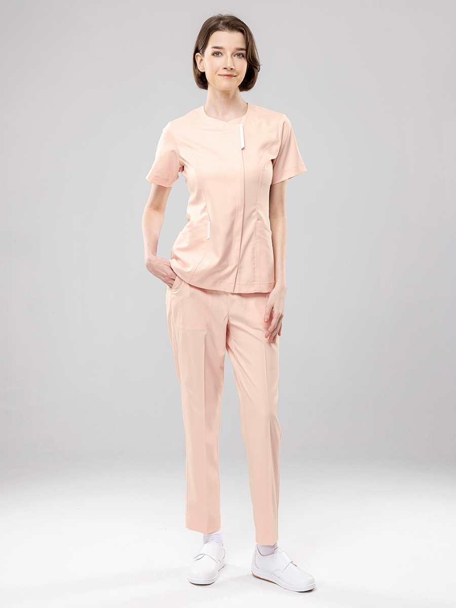 【 AB912-F0 】男女通用-鬆緊抽繩長褲-AB柔挺布-粉霧橘