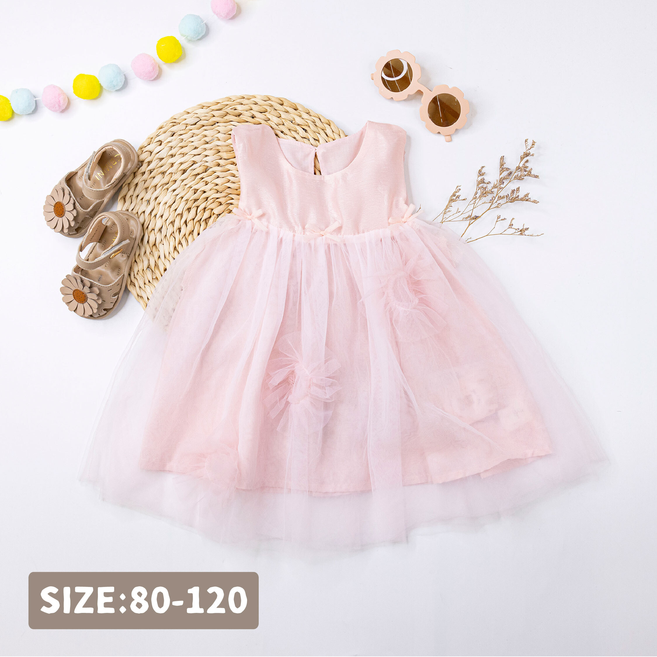 【H50581】幻影蝴蝶網紗花朵洋裝