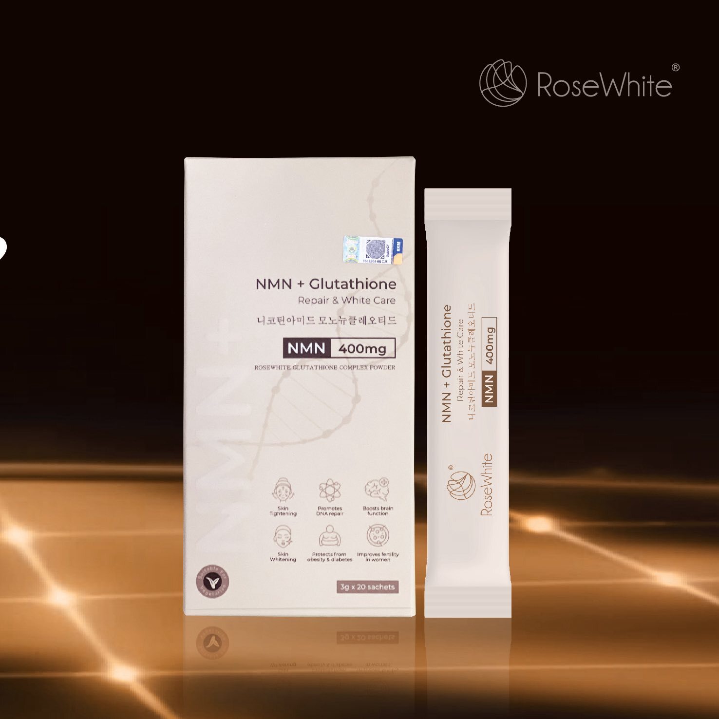 韓國院線產品 RoseWhite NMN + Glutathione 穀胱甘肽美白粉 3g x 20包