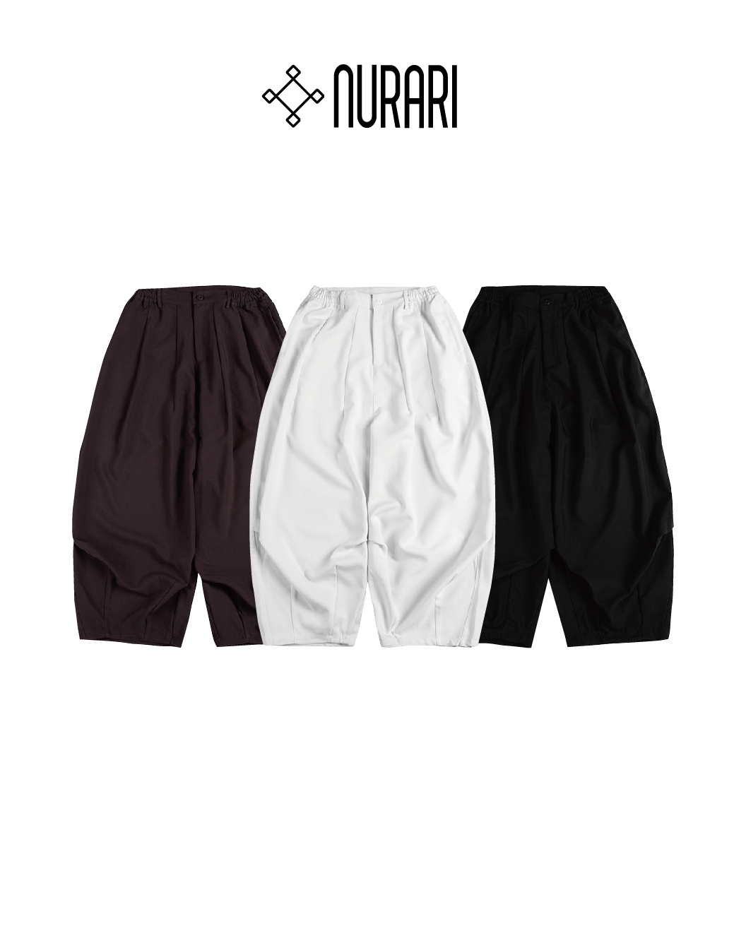 Nurari 氣球長褲 滑紗短磨毛 黑/深咖啡/白 25 S/S  Civ. Circular pants DS