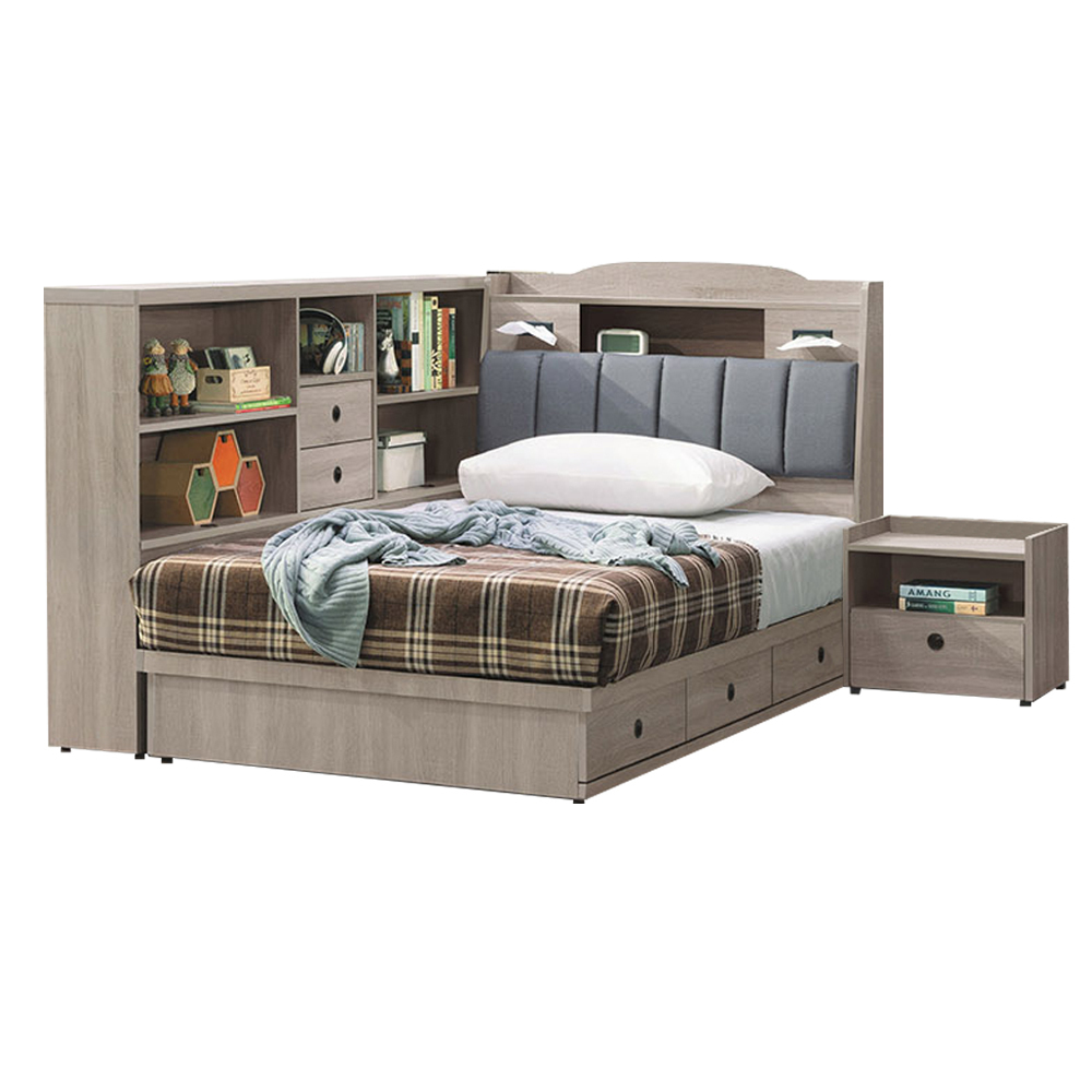 班萊3.5尺工業風多功能單人抽屜床房間組-四件組(床頭箱+三抽床底+床邊收納櫃+床頭櫃-不含床墊)