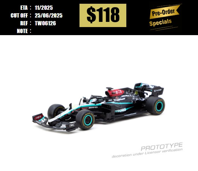 PO-$118 * TARMAC * 1:64 Mercedes-AMG F1 W12 E Performance New York Demo Run 2024 Lewis Hamilton [OD12/06]
