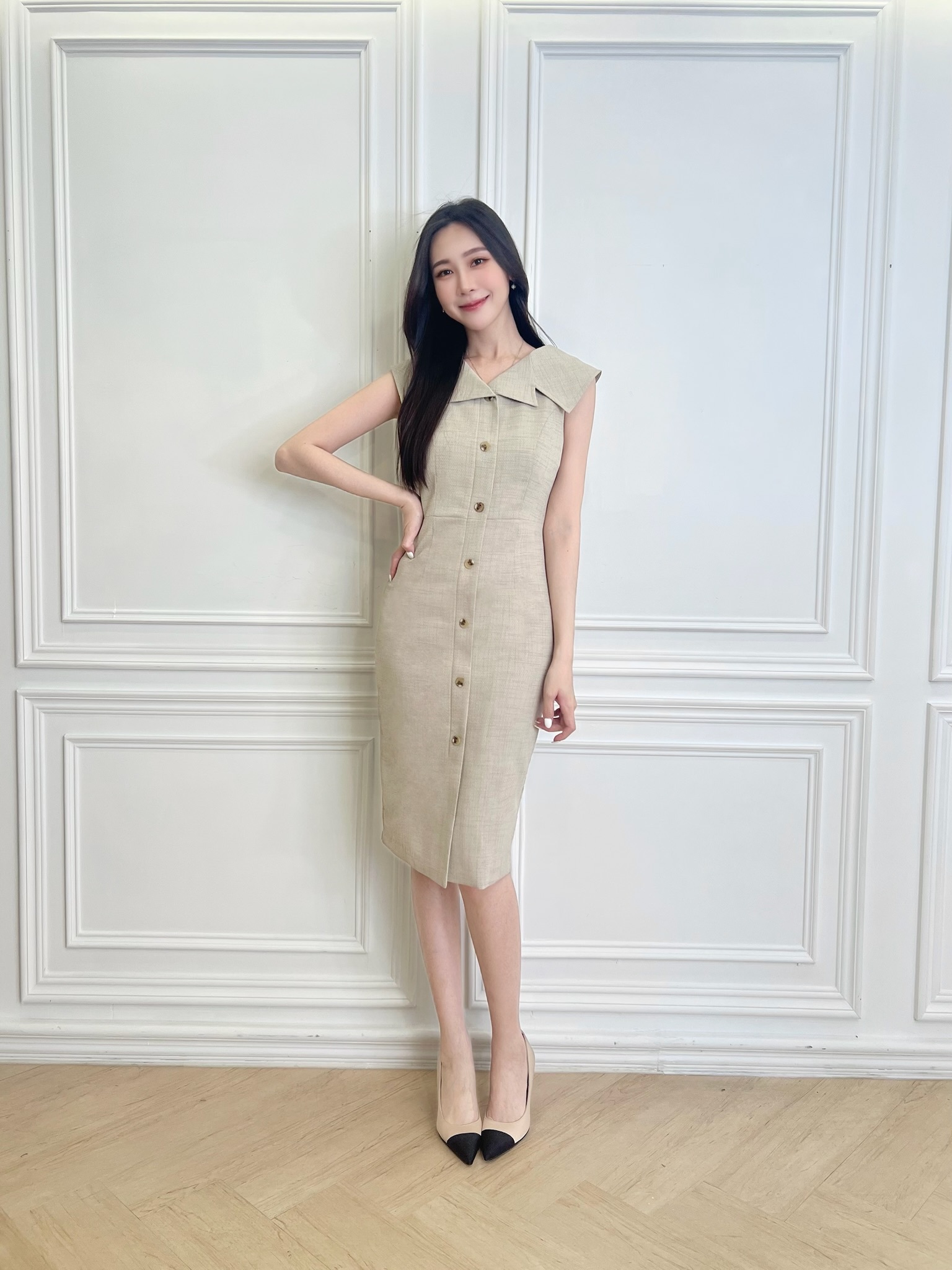 氣質大翻領織紋背心洋