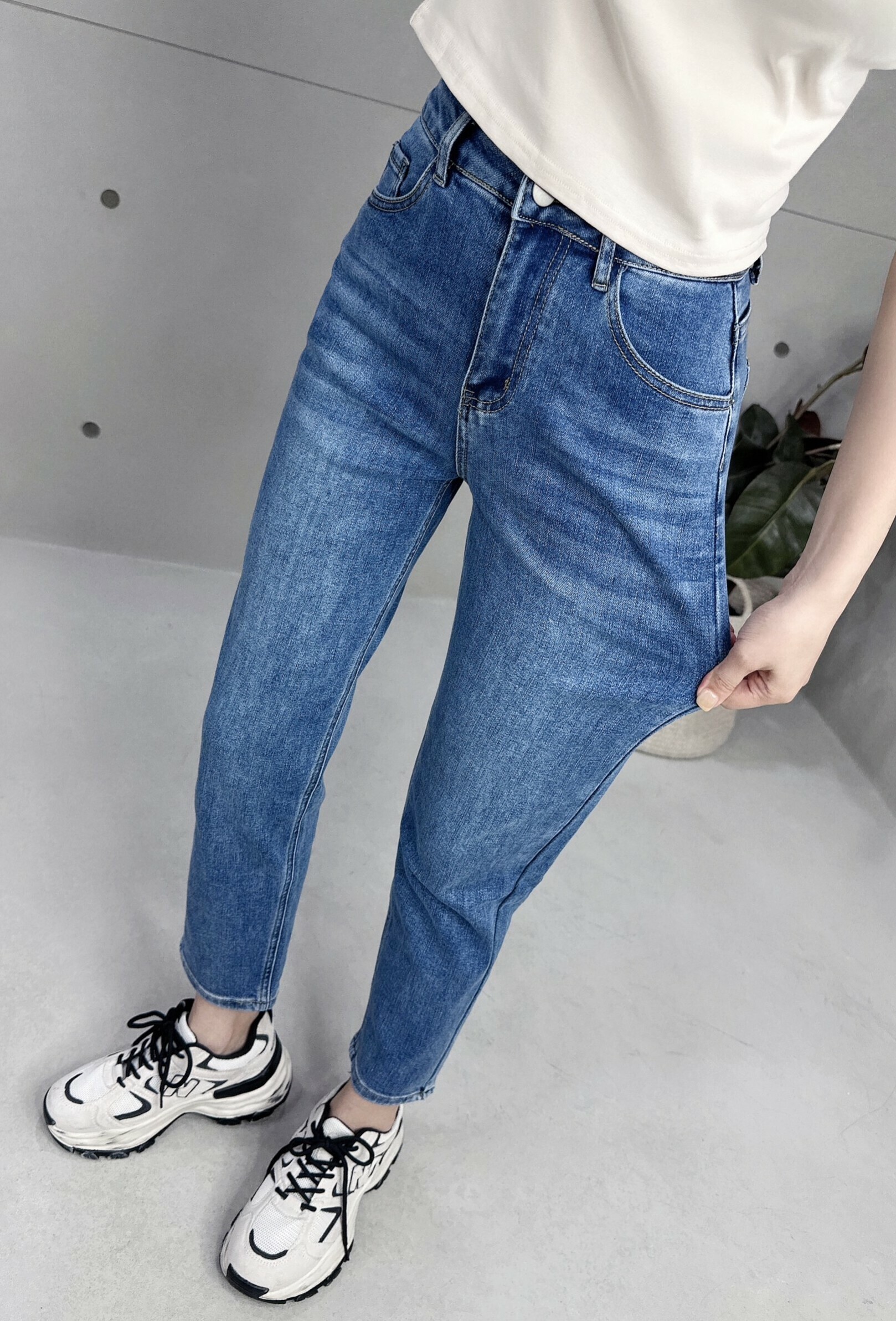 附皮帶彈力牛仔直筒褲 3591*