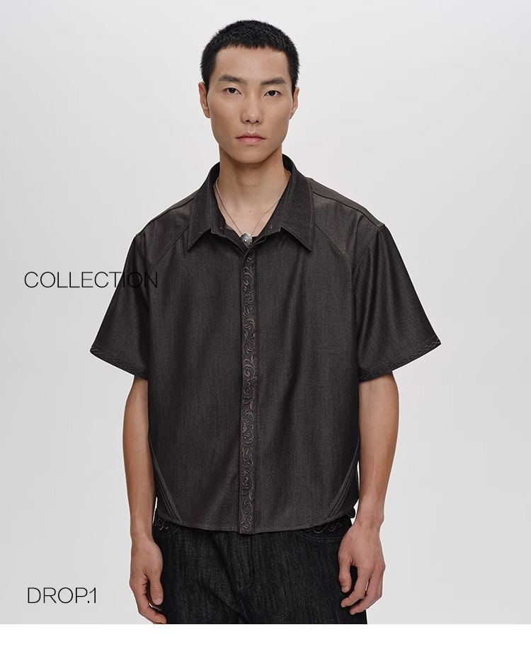 CATSTSAC 永生花刺繡原牛短袖襯衫