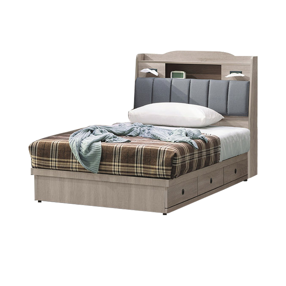 班萊3.5尺工業風單人抽屜床組(耐磨皮革收納床頭箱-附USB插座+三抽收納床底-不含床墊)