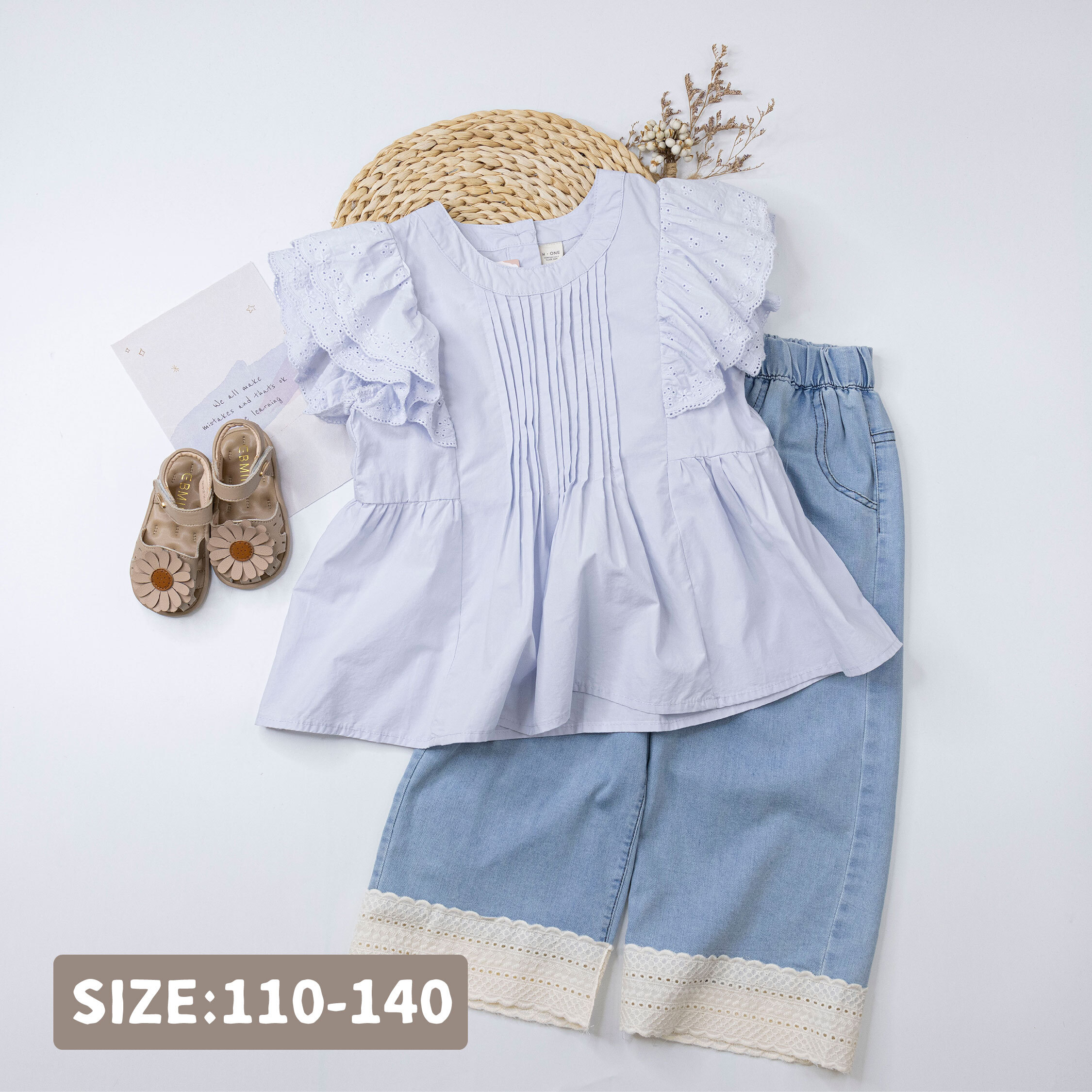 【H50573】氣質花邊荷葉袖上衣