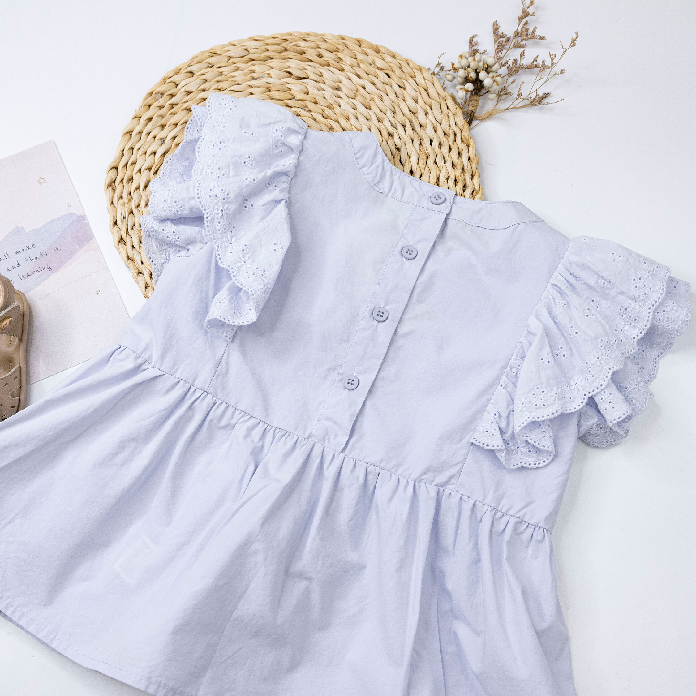 【H50573】氣質花邊荷葉袖上衣