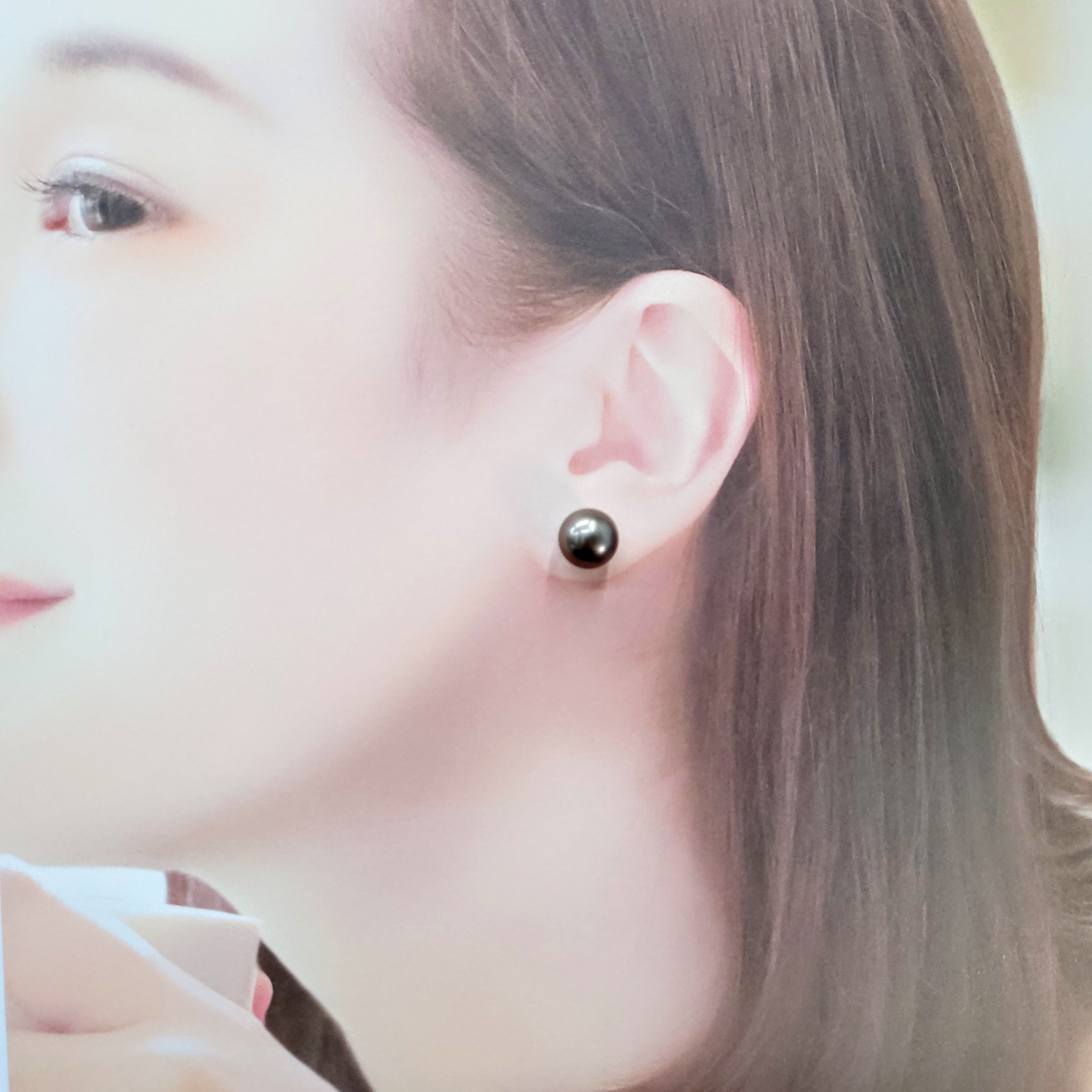 全新18K白金黑珍珠耳環