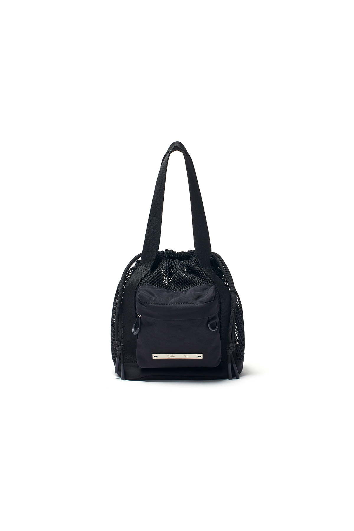 網布拼接側背包 黑色