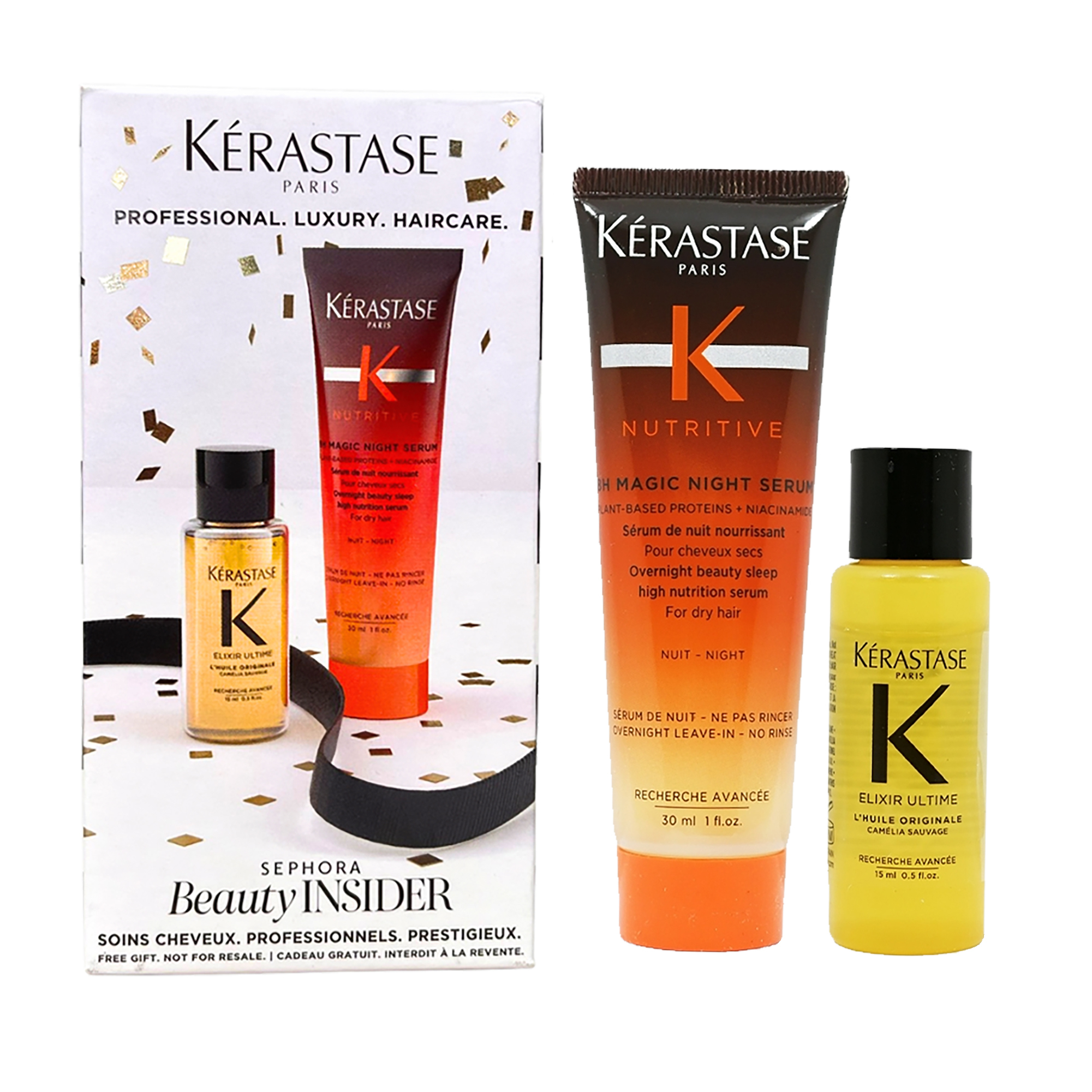 KERASTASE 巴黎卡詩禮盒 -皇家滋養靜夜精華 30ml+金緻柔馭山茶花鎏光露 15ml 奢光小金油
