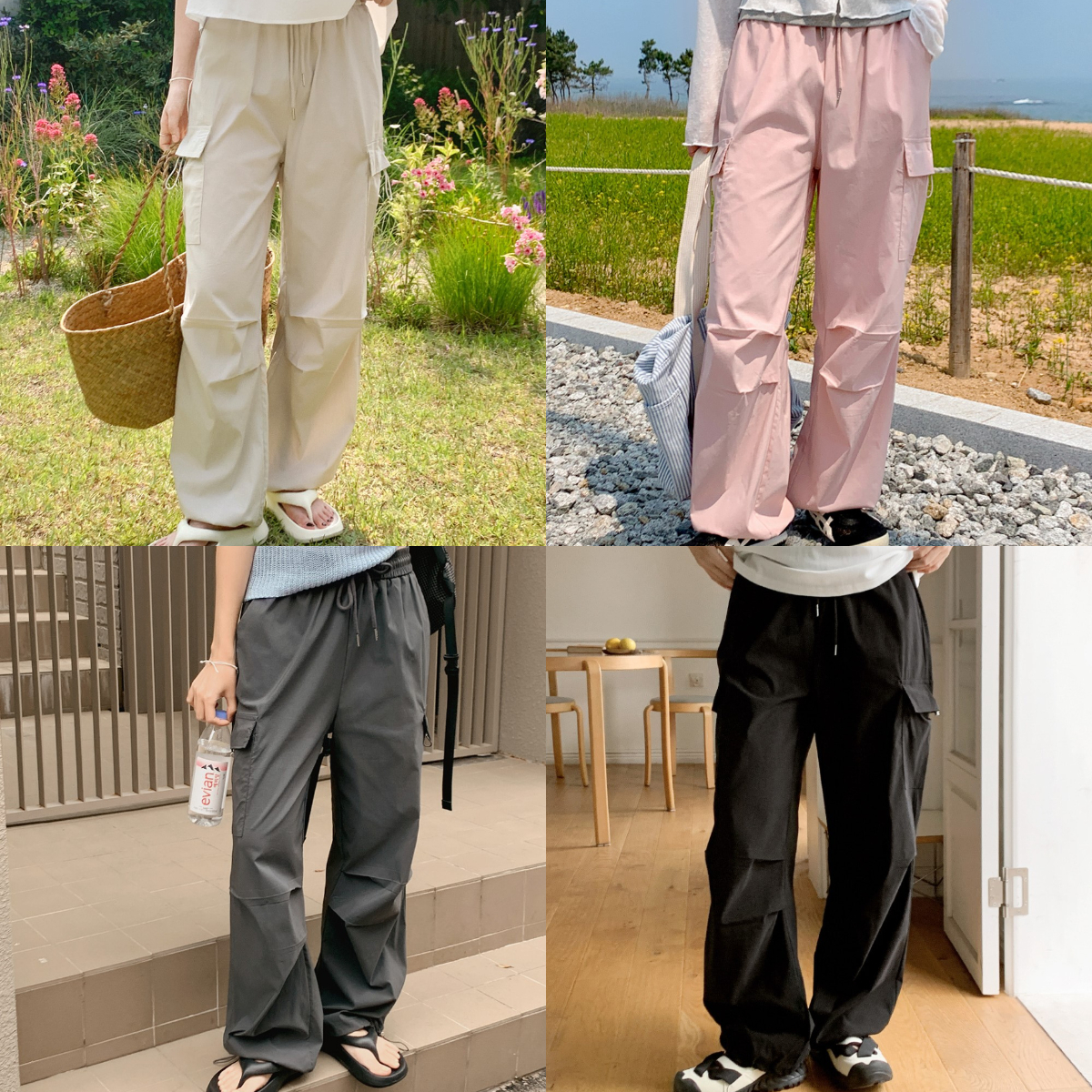 韓國grace muse授權 微光空氣感口袋縮繩尼龍工裝褲