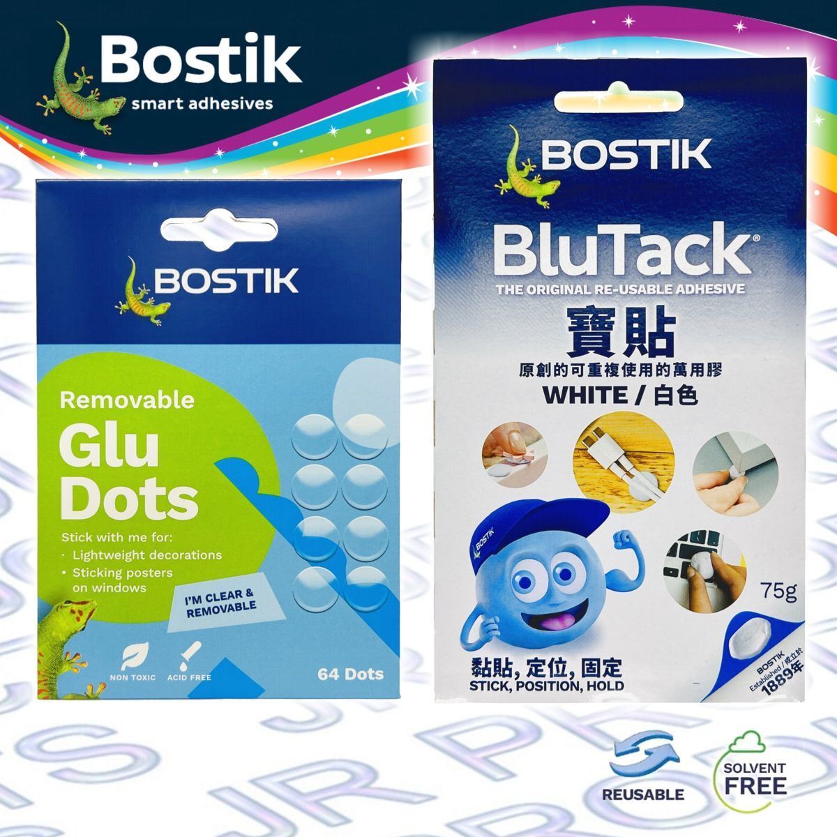 Bostik - 【新包裝】Blu Tack® 透明膠點 + 白寶貼《優惠套裝》加送 槳糊筆 (8克)《香港行貨》