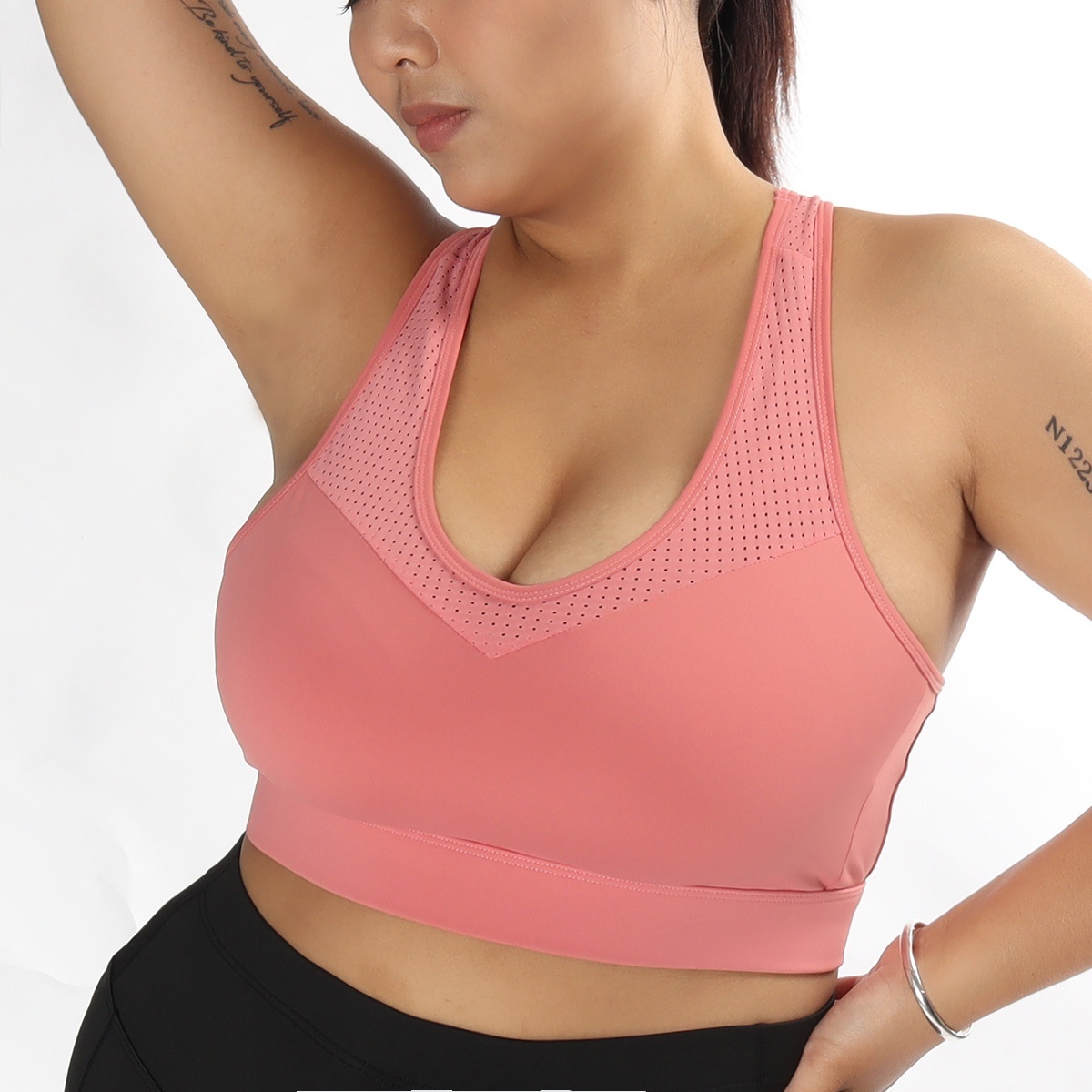 大碼中強度網孔工字挖背背扣瑜珈/運動/機能內衣【固定罩杯】