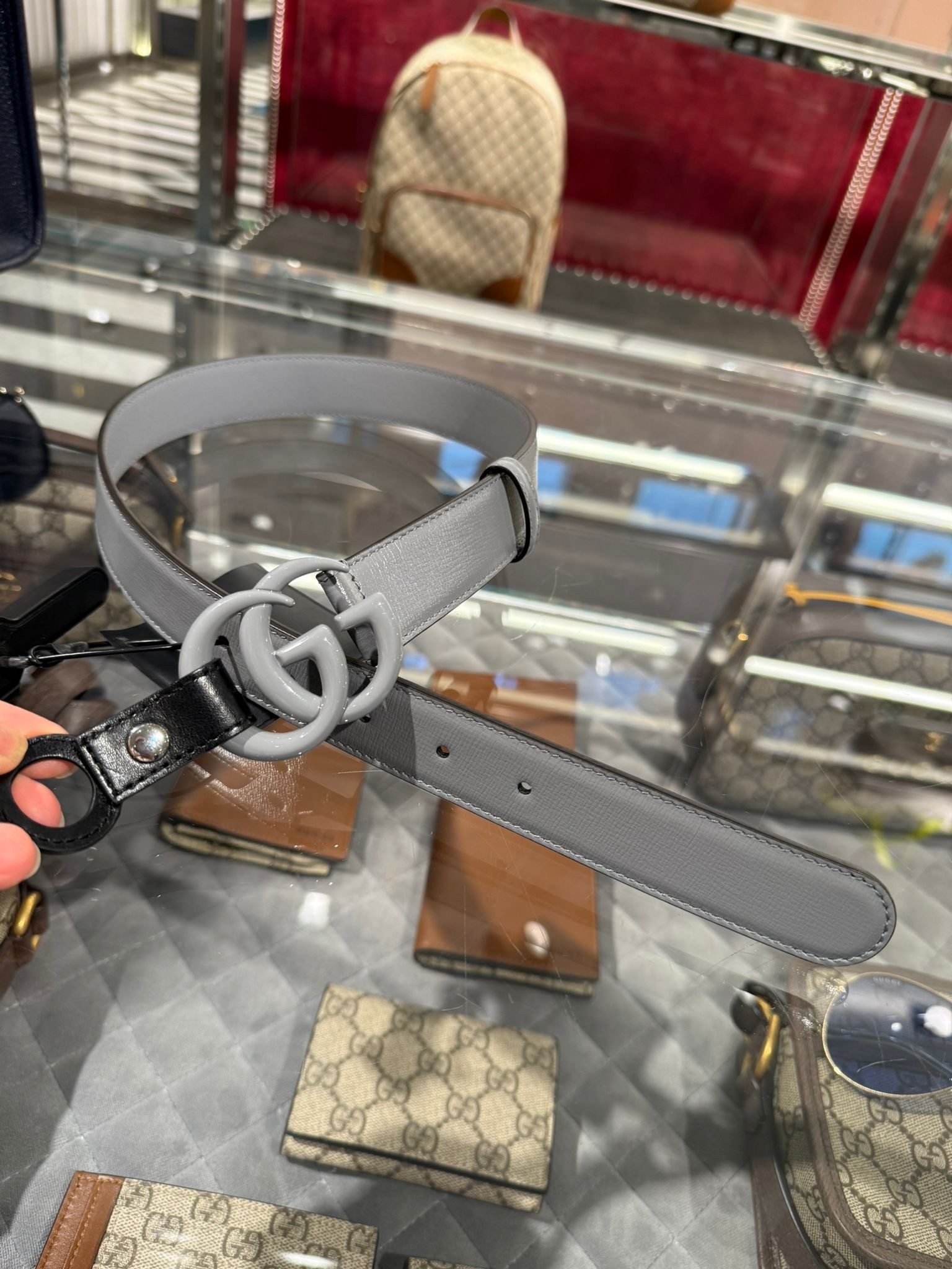 Gucci Azalea Michel 30mm GG Marmont belt Grey
