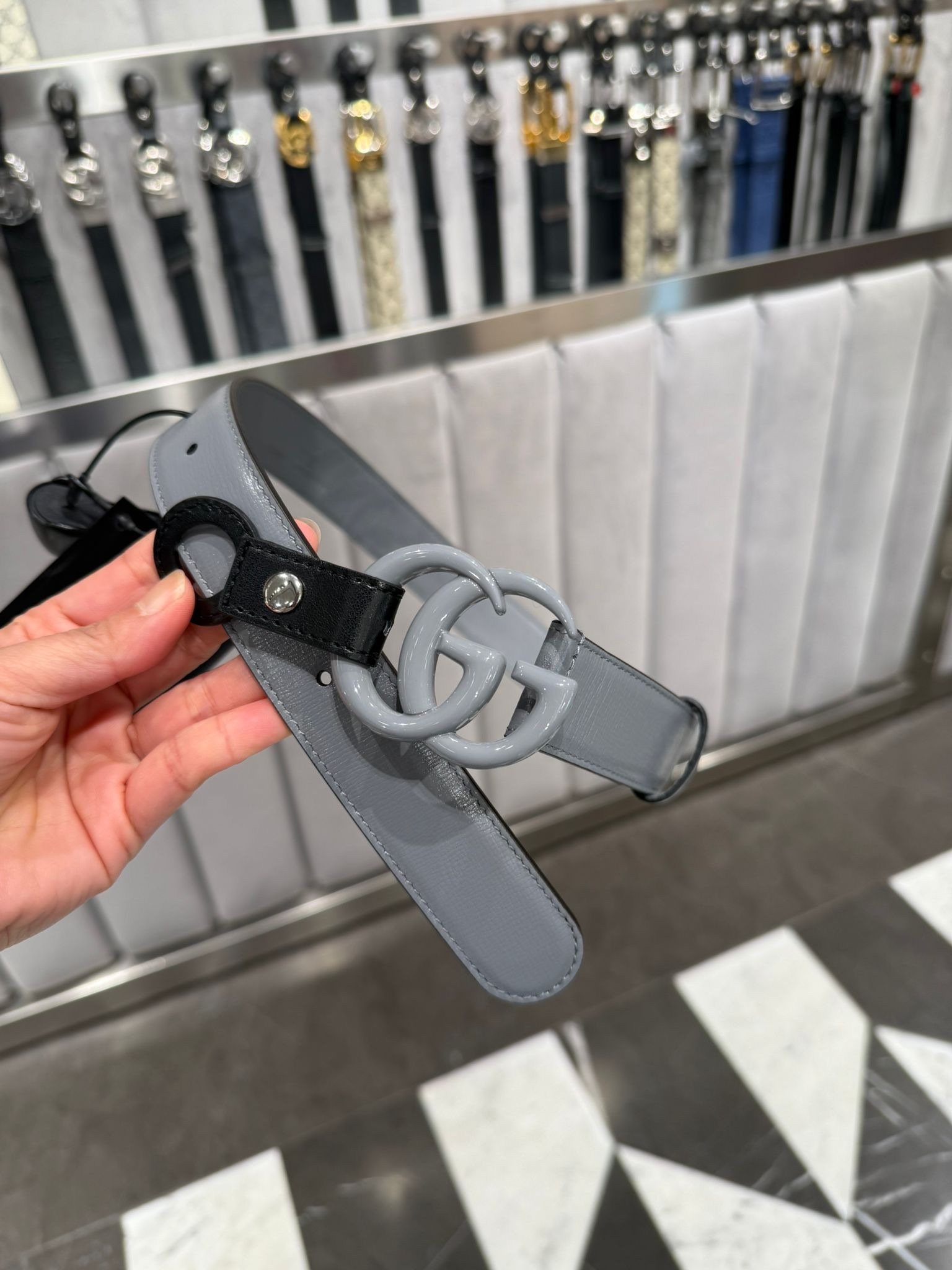 Gucci Azalea Michel 30mm GG Marmont belt Grey