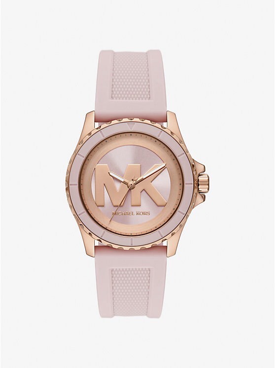 【MICHAEL KORS】Everest 亮眼柔粉 Logo 女錶 粉色矽膠錶帶MK7536 40mm 現代鐘錶