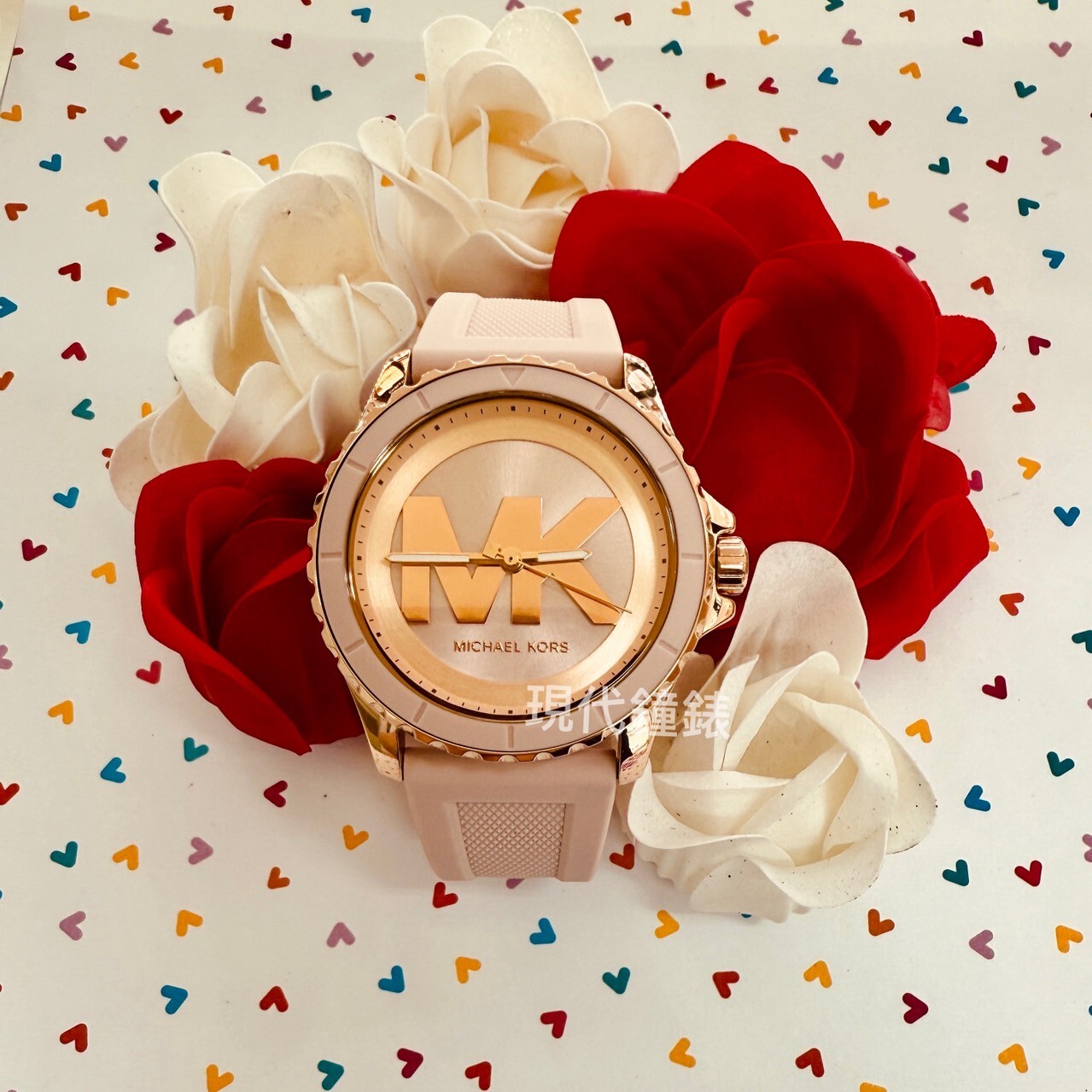 【MICHAEL KORS】Everest 亮眼柔粉 Logo 女錶 粉色矽膠錶帶MK7536 40mm 現代鐘錶