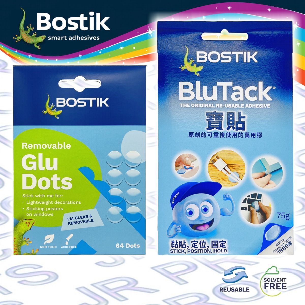 Bostik - 【新包裝】Blu Tack® 透明膠點 + 藍寶貼《優惠套裝》加送 槳糊筆 (8克)《香港行貨》