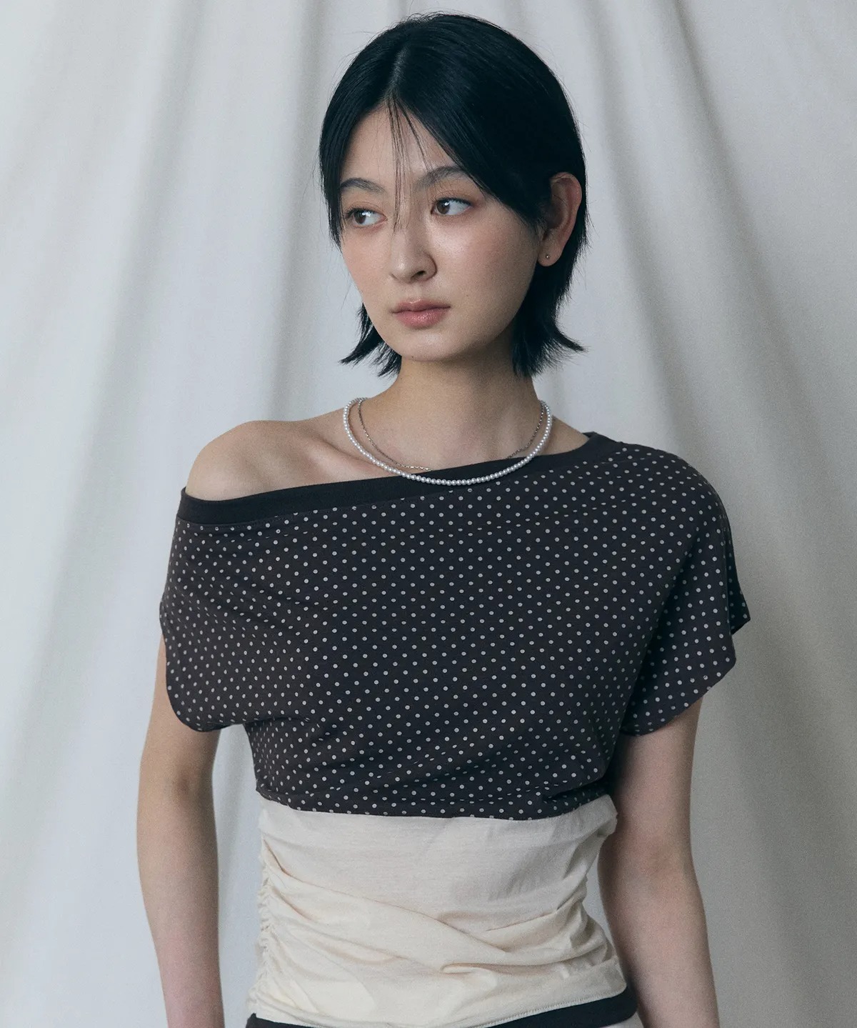 LARTIGENT L17 DOT ONE-SHOULDER TOP